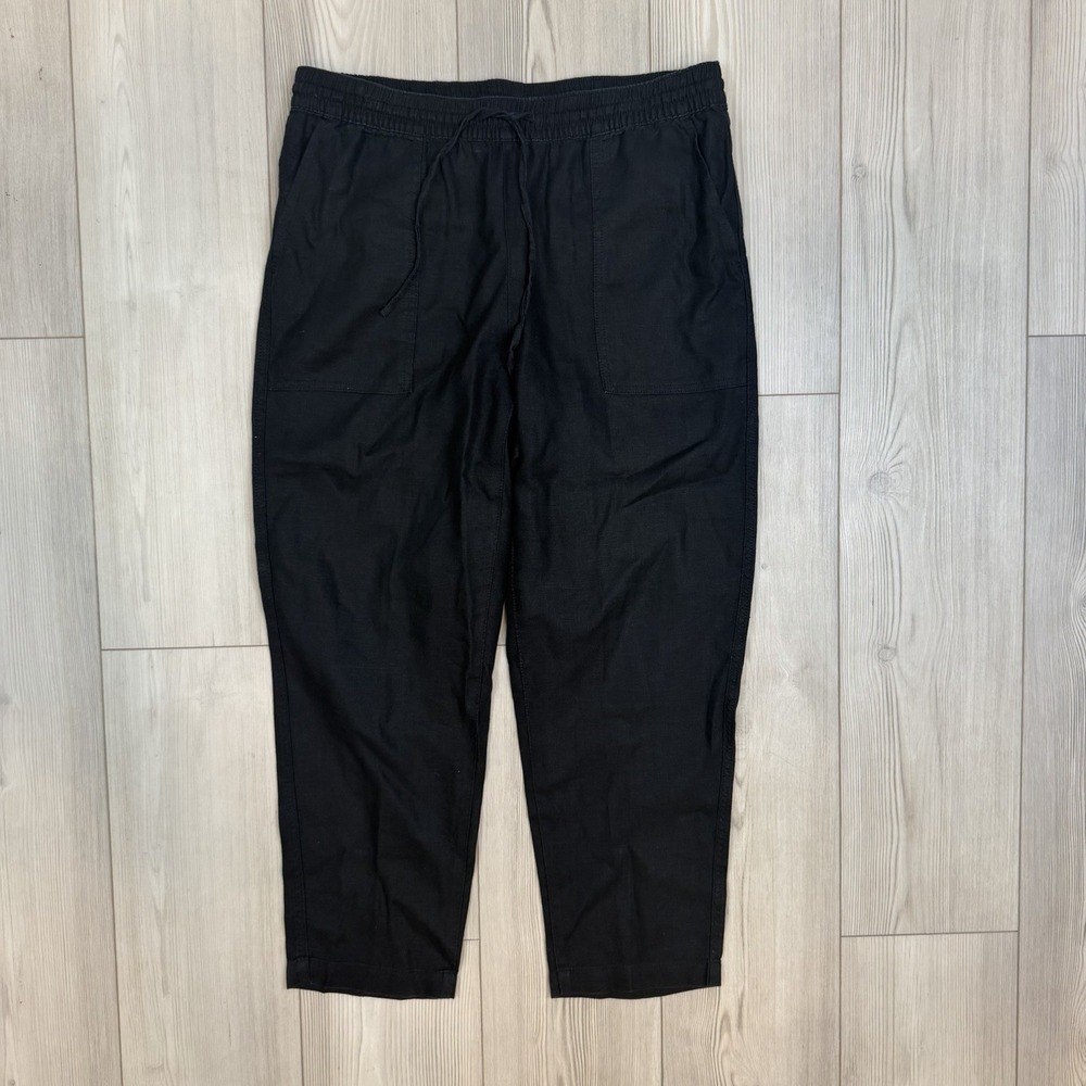 Lands' End 10 Black 100% Linen Tapered Leg Pull On Pant Drawstring Cropped Ankle